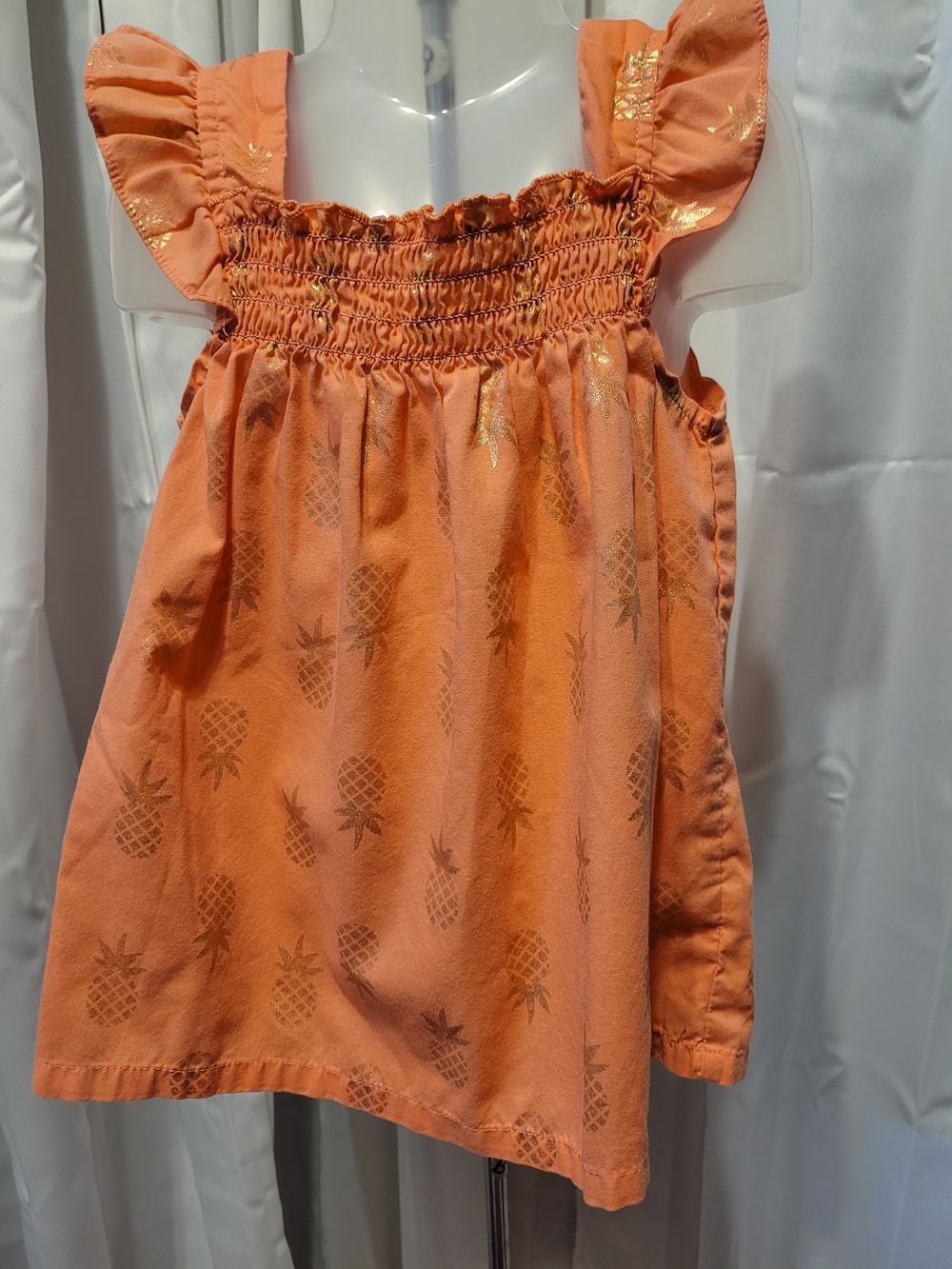 Girls Orange Pineapple-Print Smocked Tank Top